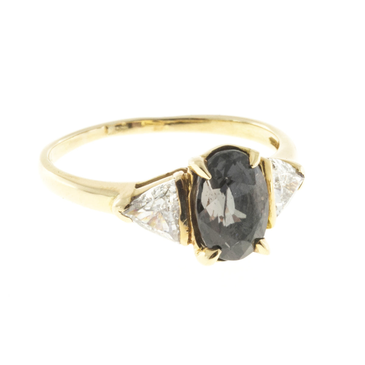 Vintage 2.38ct Natural Purple Brown Sapphire .45ct Trilliant Diamond 18k Ring – image 7