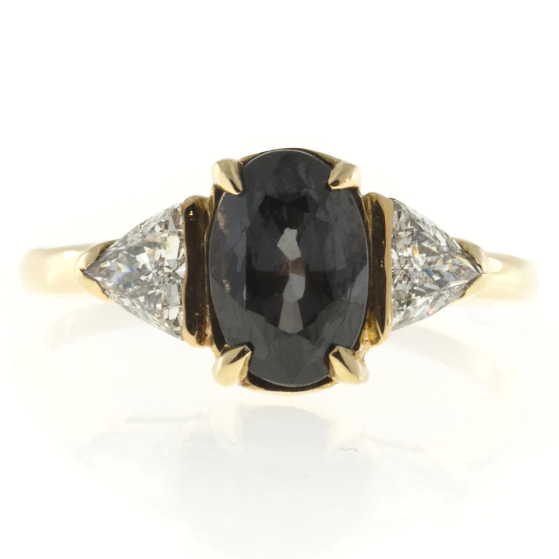 Vintage 2.38ct Natural Purple Brown Sapphire .45ct Trilliant Diamond 18k Ring – image 2