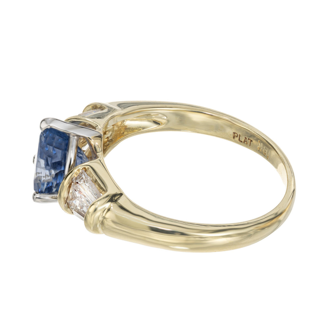 2.27 Carat Pear Shaped Sapphire Baguette Diamond Platinum Gold Engagement Ring – image 5