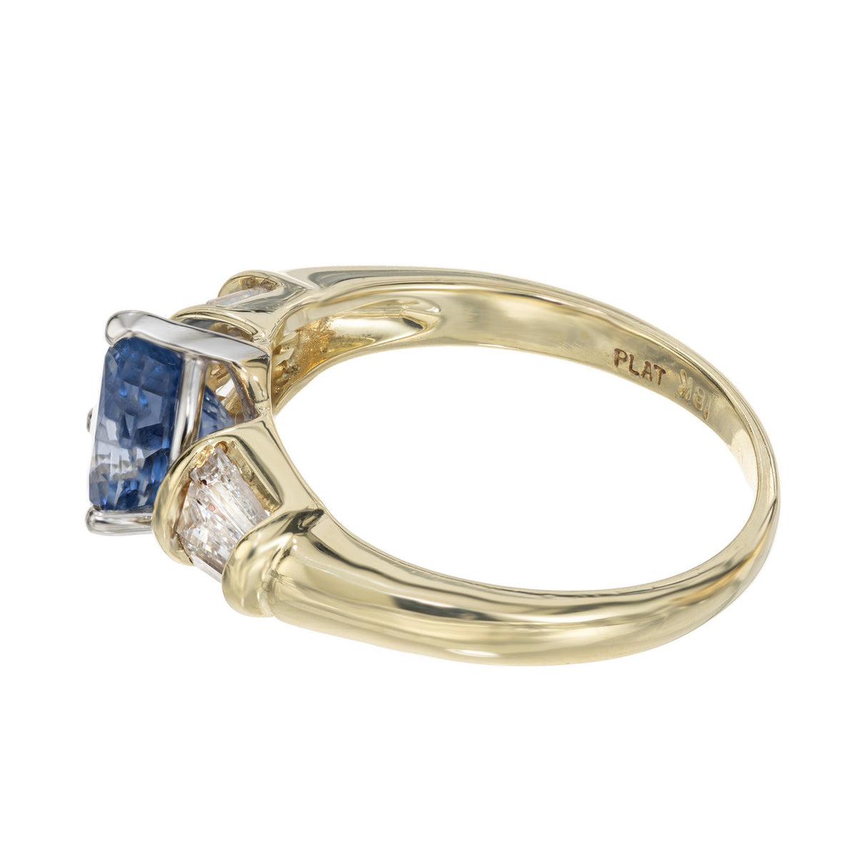 2.27 Carat Pear Shaped Sapphire Baguette Diamond Platinum Gold Engagement Ring – image 5