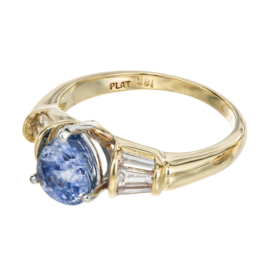 2.27 Carat Pear Shaped Sapphire Baguette Diamond Platinum Gold Engagement Ring – image 4