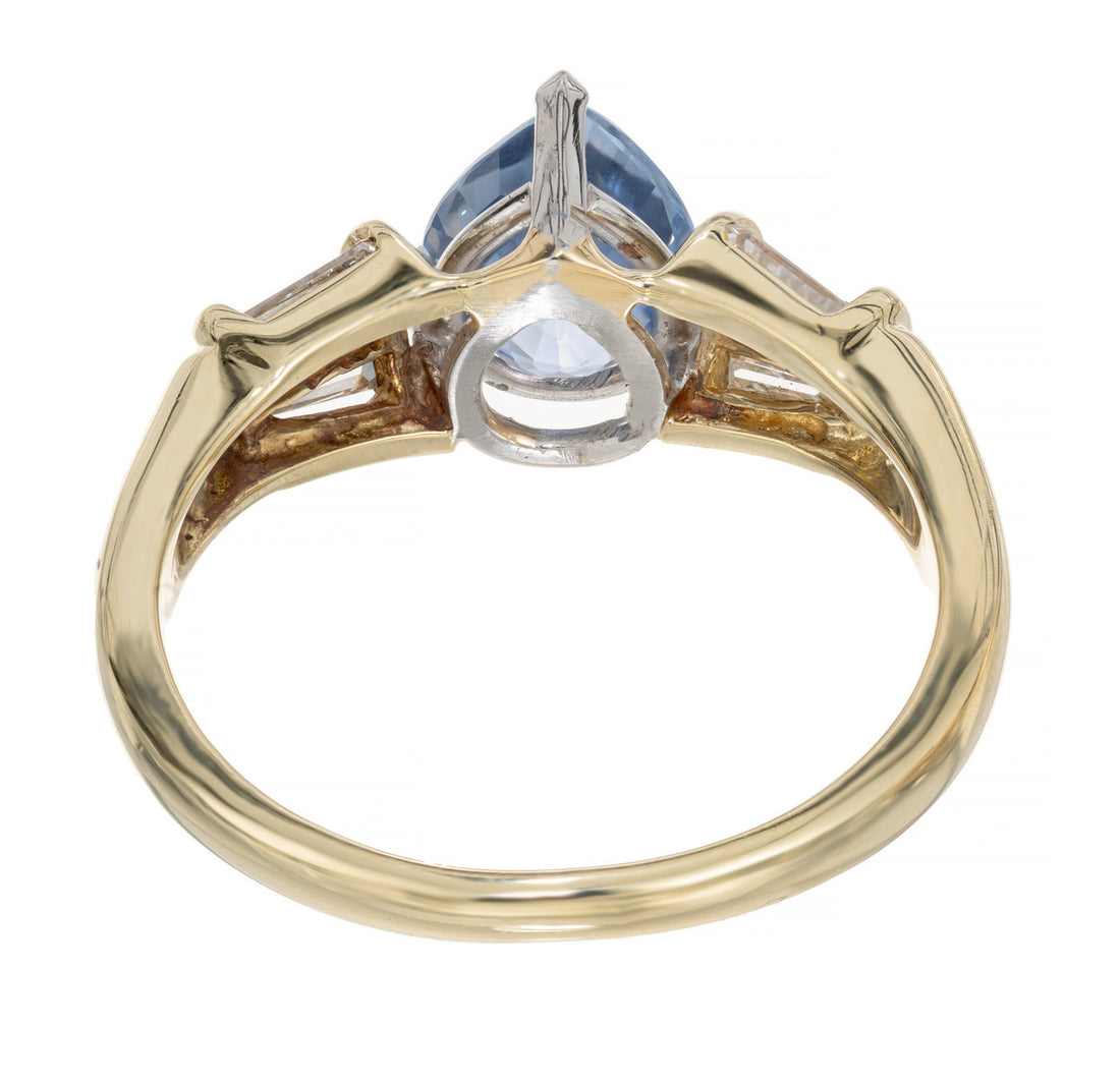 2.27 Carat Pear Shaped Sapphire Baguette Diamond Platinum Gold Engagement Ring – image 7
