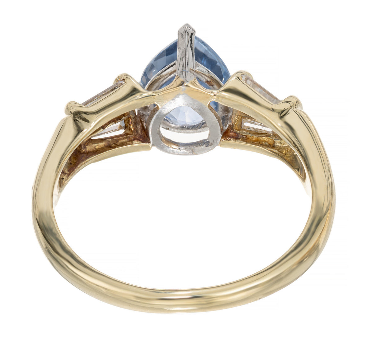2.27 Carat Pear Shaped Sapphire Baguette Diamond Platinum Gold Engagement Ring – image 7