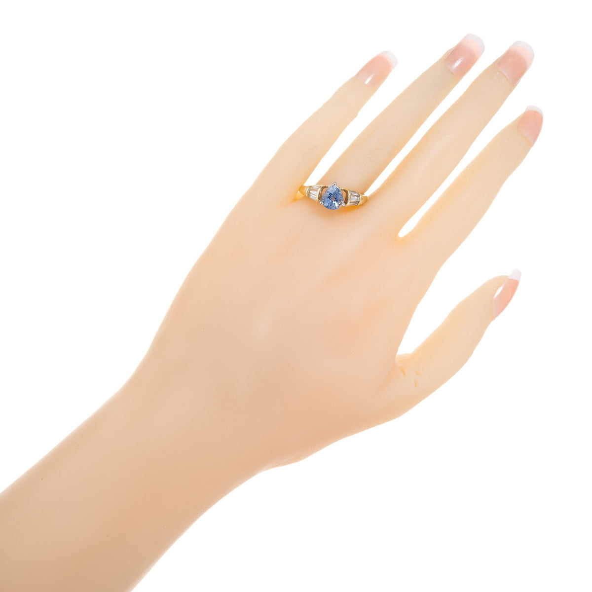 2.27 Carat Pear Shaped Sapphire Baguette Diamond Platinum Gold Engagement Ring – image 8