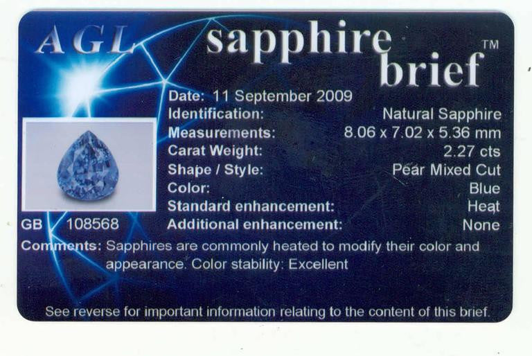 2.27 Carat Pear Shaped Sapphire Baguette Diamond Platinum Gold Engagement Ring – image 3