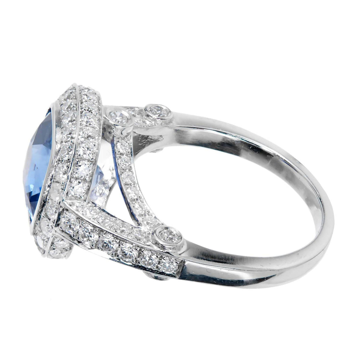 Peter Suchy 3.91 Carat Cushion Sapphire Diamond Halo Platinum Engagement Ring – image 4