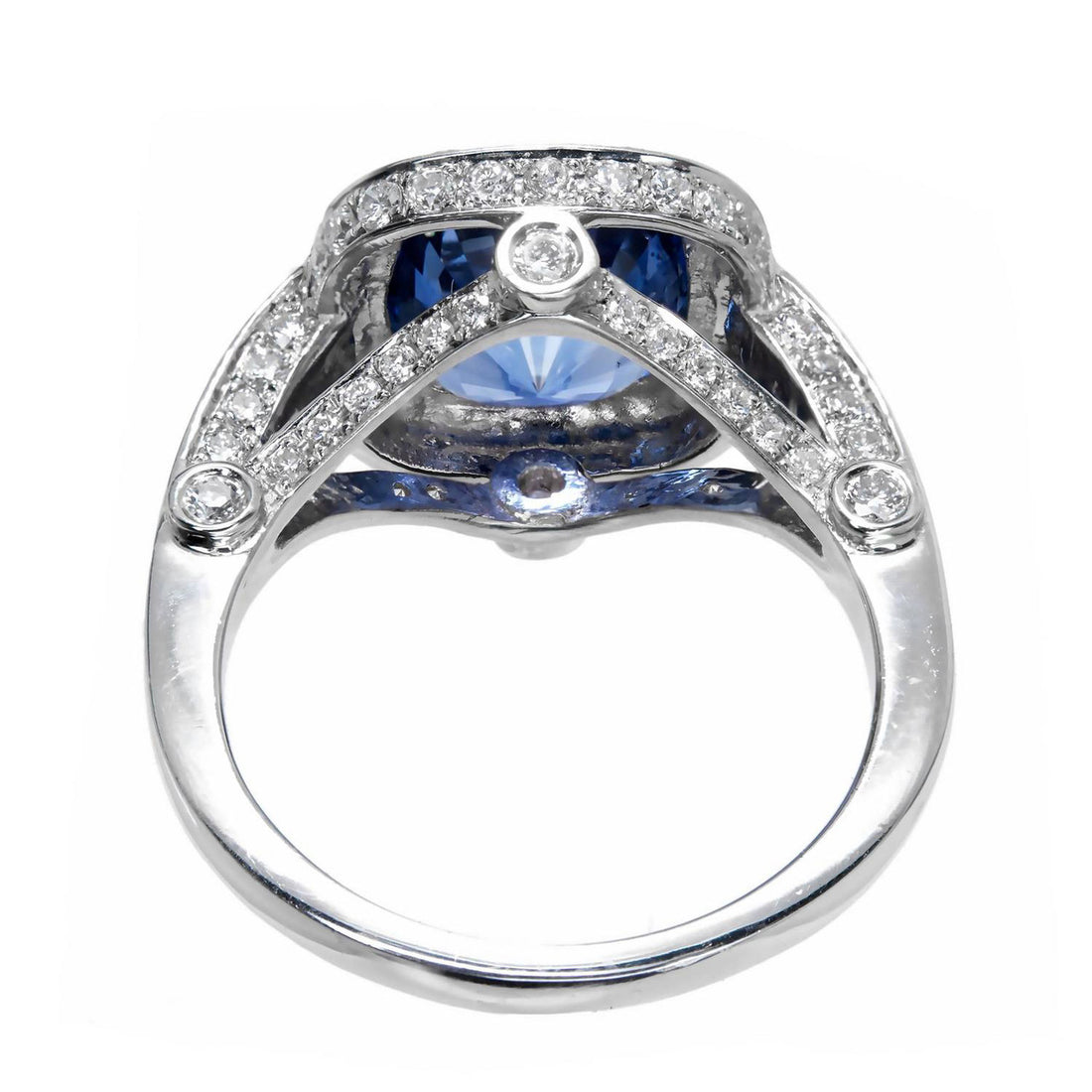 Peter Suchy 3.91 Carat Cushion Sapphire Diamond Halo Platinum Engagement Ring – image 5
