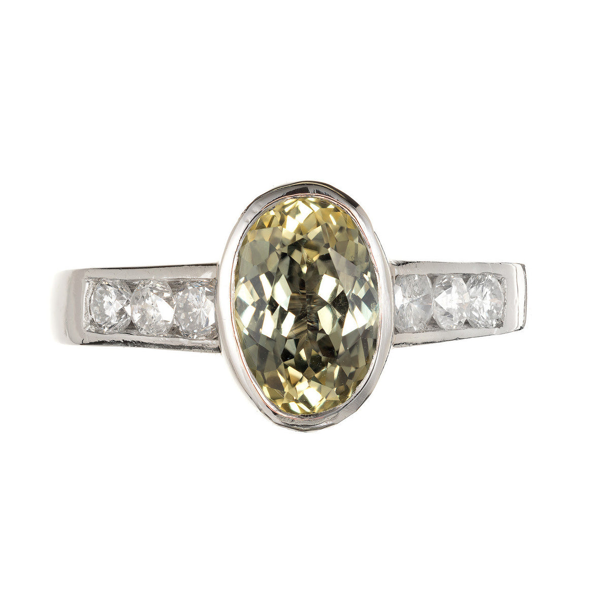 Vintage 2.20ct Green Yellow Natural No Heat Sapphire Platinum .36CT Diamond Ring – image 3