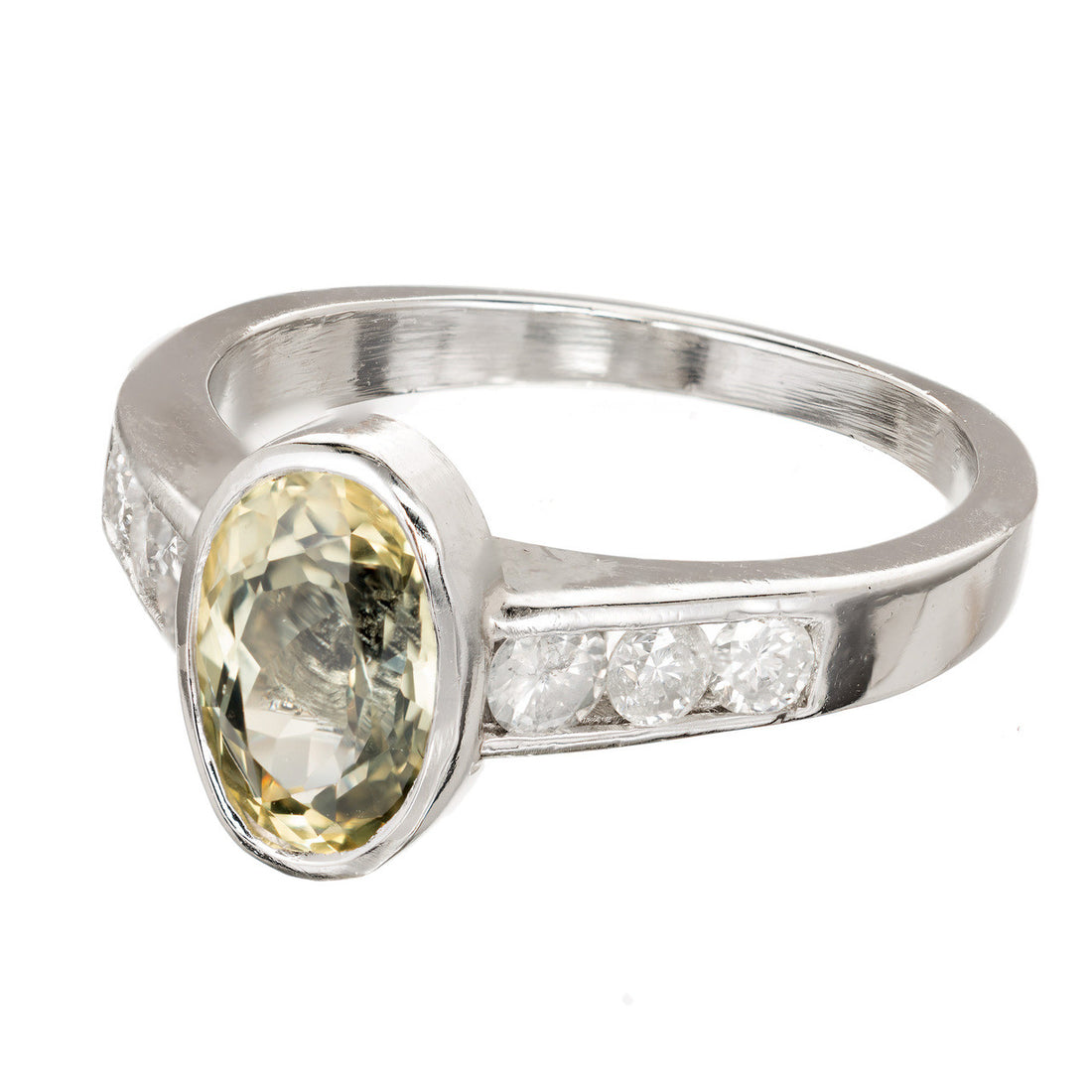 Vintage 2.20ct Green Yellow Natural No Heat Sapphire Platinum .36CT Diamond Ring – image 4
