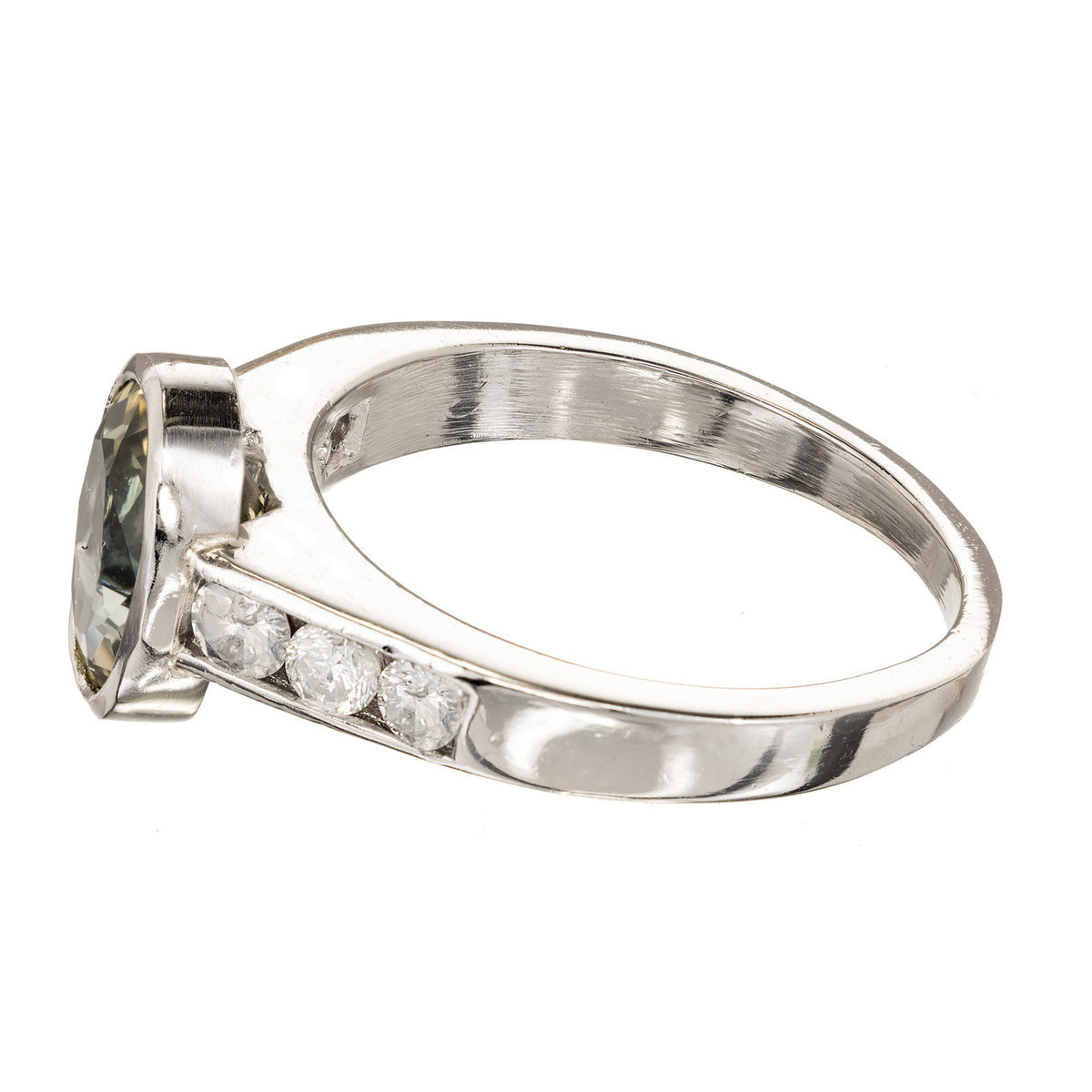 Vintage 2.20ct Green Yellow Natural No Heat Sapphire Platinum .36CT Diamond Ring – image 5