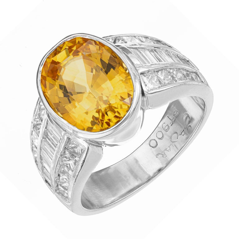 J. B. Star GIA 5.29 Carat Yellow Sapphire Diamond Platinum Engagement Ring – image 2