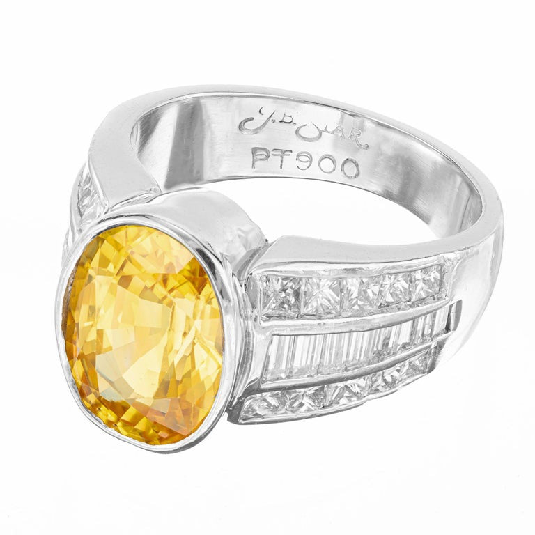 J. B. Star GIA 5.29 Carat Yellow Sapphire Diamond Platinum Engagement Ring – image 4
