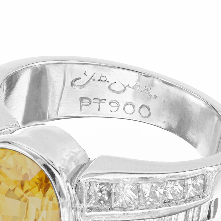 J. B. Star GIA 5.29 Carat Yellow Sapphire Diamond Platinum Engagement Ring – image 7