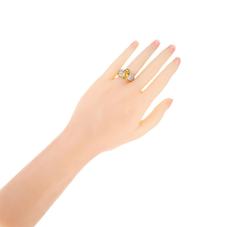 J. B. Star GIA 5.29 Carat Yellow Sapphire Diamond Platinum Engagement Ring – image 8