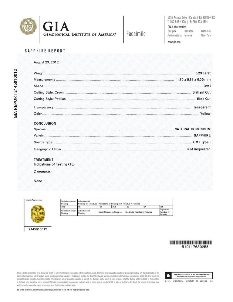 J. B. Star GIA 5.29 Carat Yellow Sapphire Diamond Platinum Engagement Ring – image 3