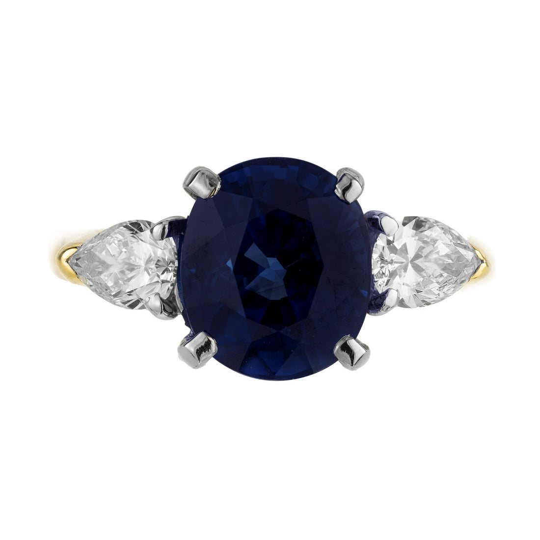 4.53 Carat Natural Sapphire Pear Shaped Diamond Gold Platinum Engagement Ring – image 2