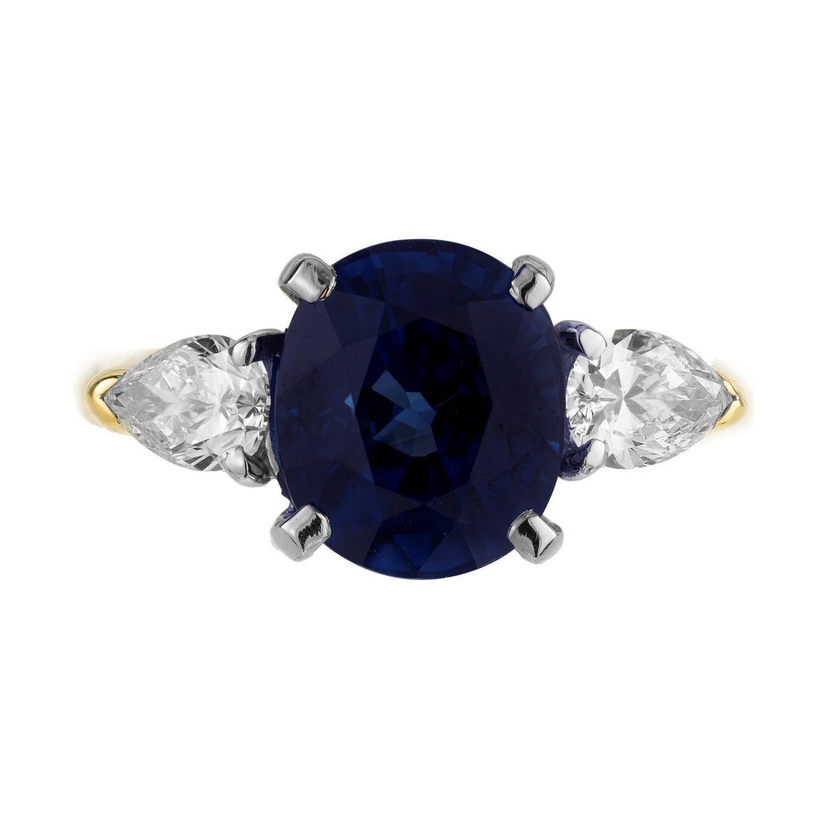 4.53 Carat Natural Sapphire Pear Shaped Diamond Gold Platinum Engagement Ring – image 2