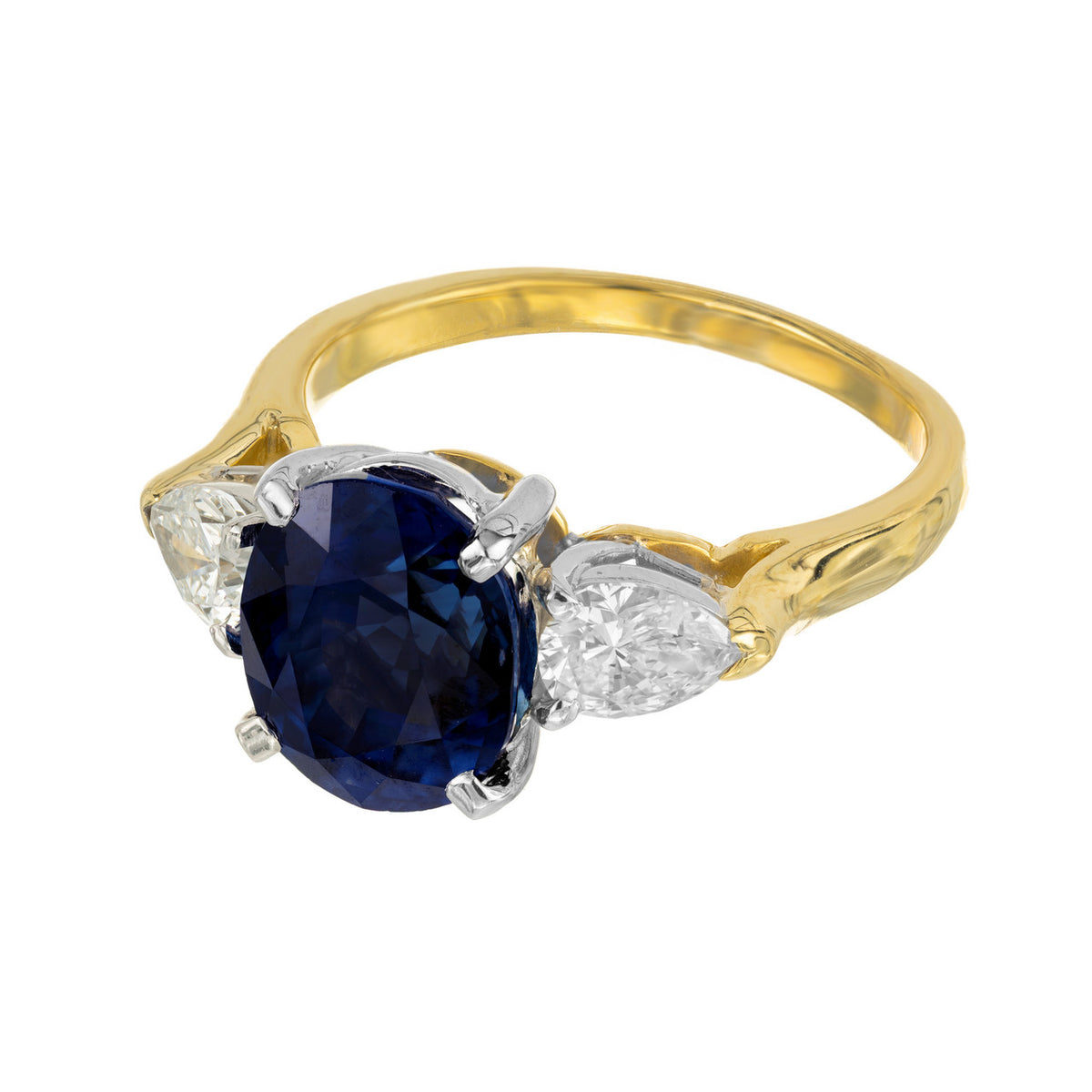 4.53 Carat Natural Sapphire Pear Shaped Diamond Gold Platinum Engagement Ring – image 5