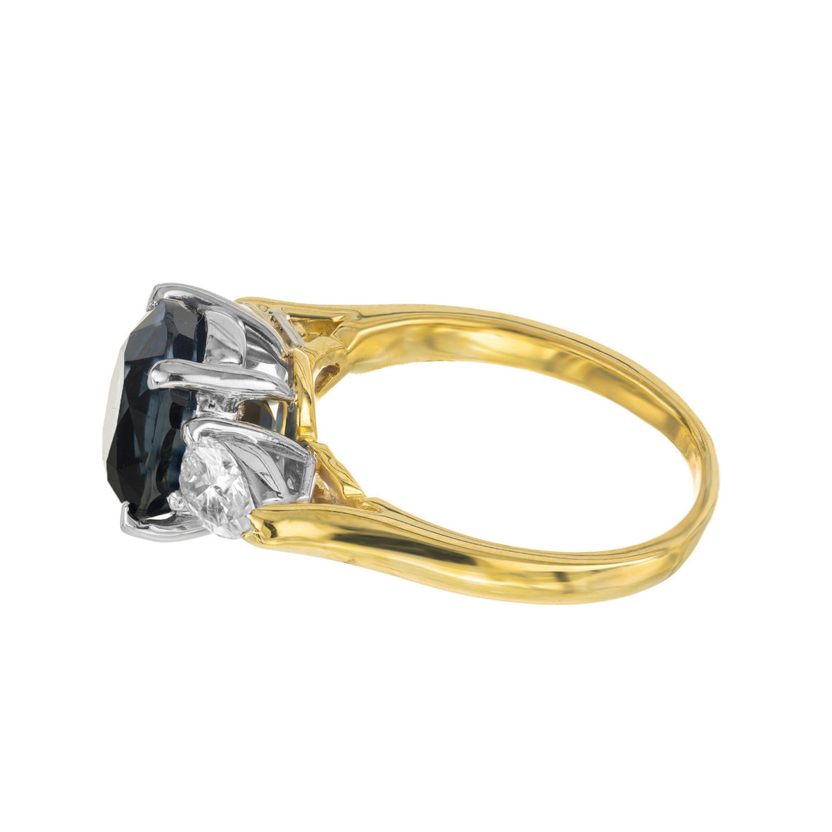 4.53 Carat Natural Sapphire Pear Shaped Diamond Gold Platinum Engagement Ring – image 4