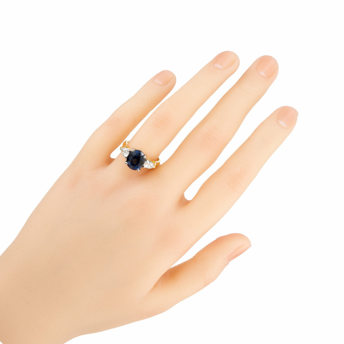 4.53 Carat Natural Sapphire Pear Shaped Diamond Gold Platinum Engagement Ring – image 6