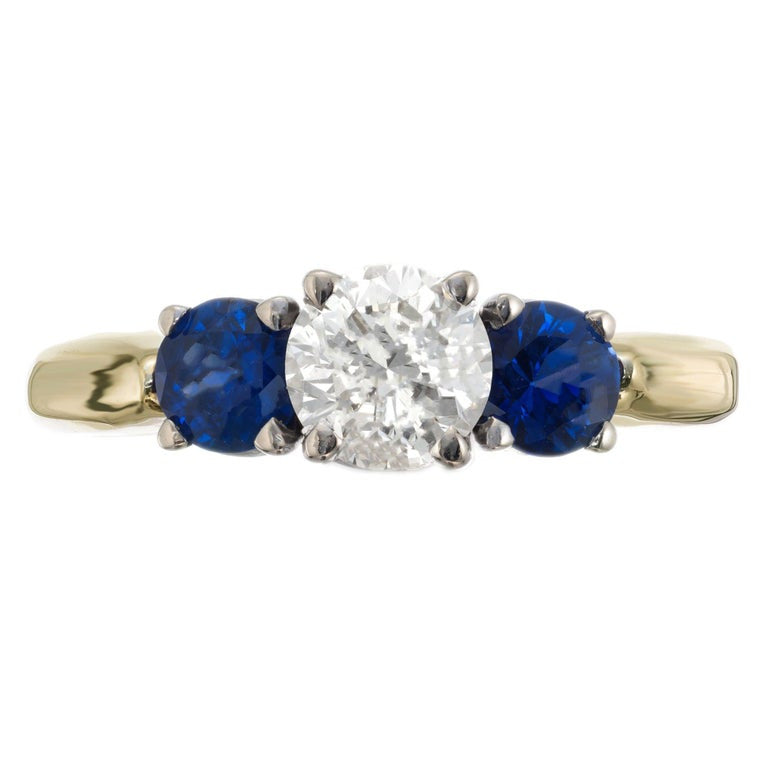 EGL Certified 1.38 Carat Round Diamond Sapphire Three-Stone Gold Engagement Ring – image 2