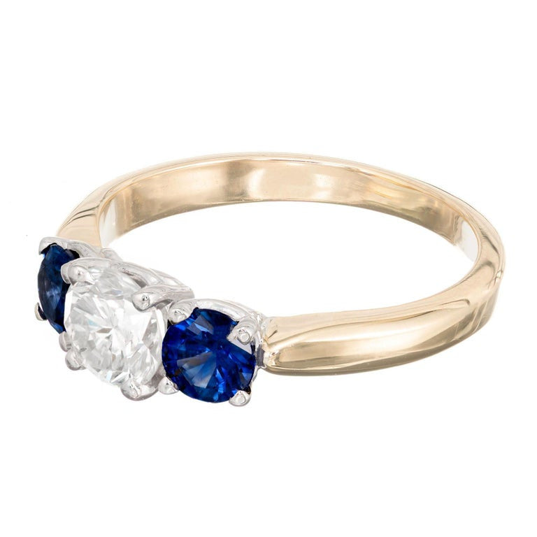 EGL Certified 1.38 Carat Round Diamond Sapphire Three-Stone Gold Engagement Ring – image 7
