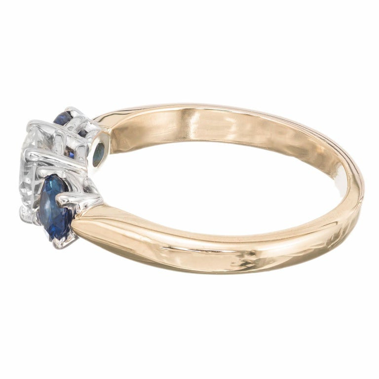 EGL Certified 1.38 Carat Round Diamond Sapphire Three-Stone Gold Engagement Ring – image 6