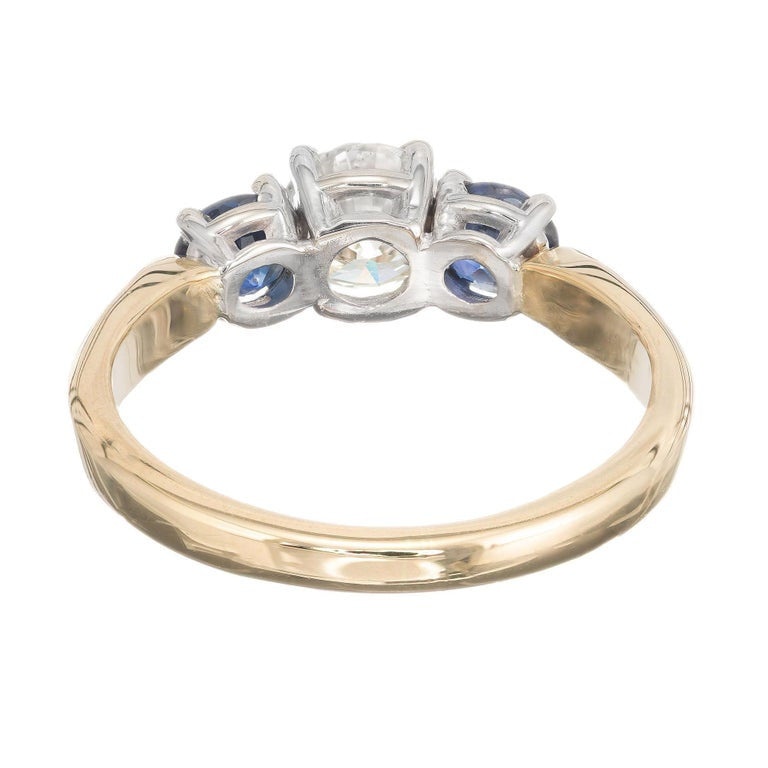 EGL Certified 1.38 Carat Round Diamond Sapphire Three-Stone Gold Engagement Ring – image 5
