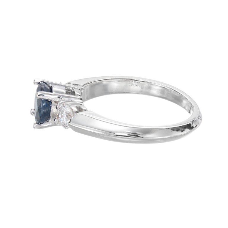 1.08 Carat Blue Sapphire Diamond 14 Karat White Gold Three-Stone Ring – image 5
