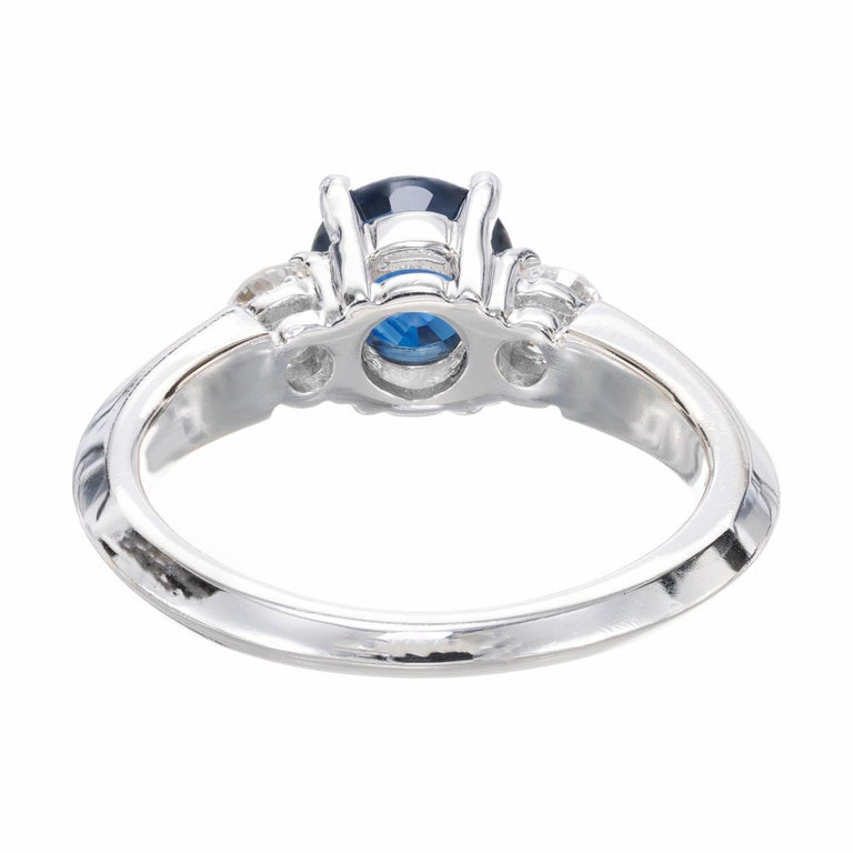 1.08 Carat Blue Sapphire Diamond 14 Karat White Gold Three-Stone Ring – image 8