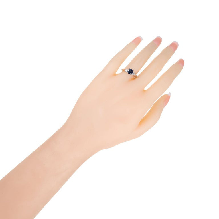 1.08 Carat Blue Sapphire Diamond 14 Karat White Gold Three-Stone Ring – image 7