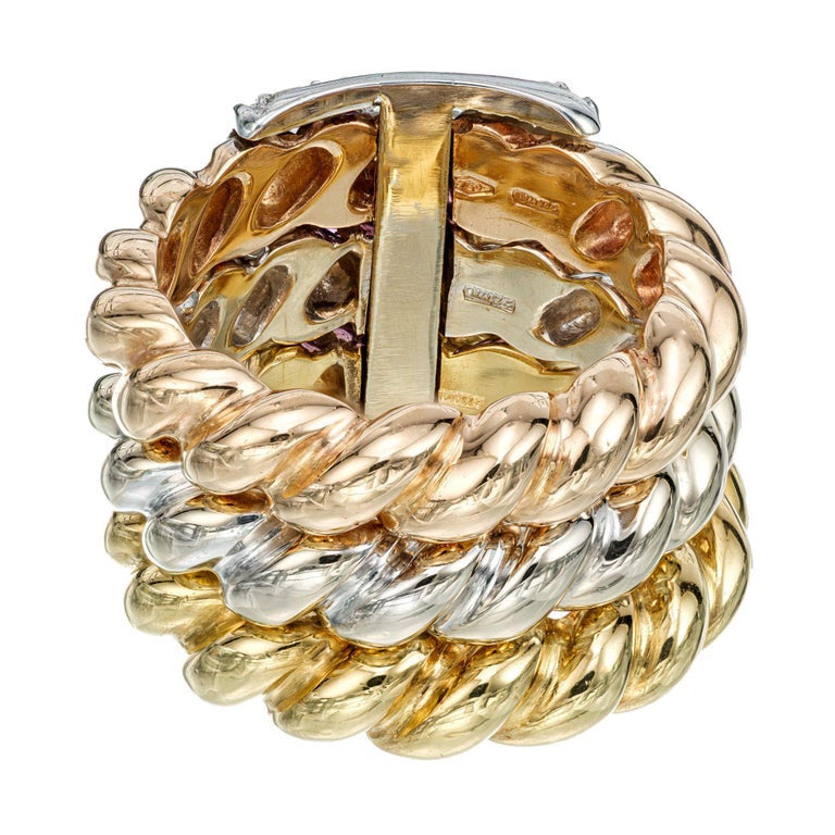 Amethyst Cabochon Diamond Tri Color Gold Cocktail Ring – image 7