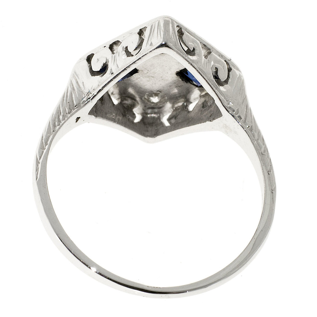Vintage Art Deco 18k Gold .40ct Calibre Sapphire .10ct European Cut Diamond Ring – image 3