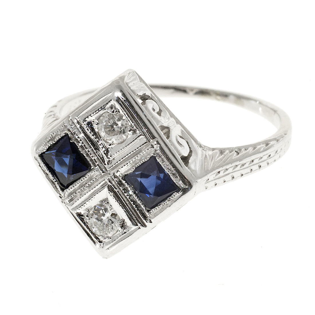 Vintage Art Deco 18k Gold .40ct Calibre Sapphire .10ct European Cut Diamond Ring – image 4