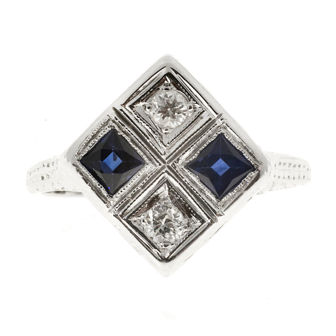 Vintage Art Deco 18k Gold .40ct Calibre Sapphire .10ct European Cut Diamond Ring – image 7