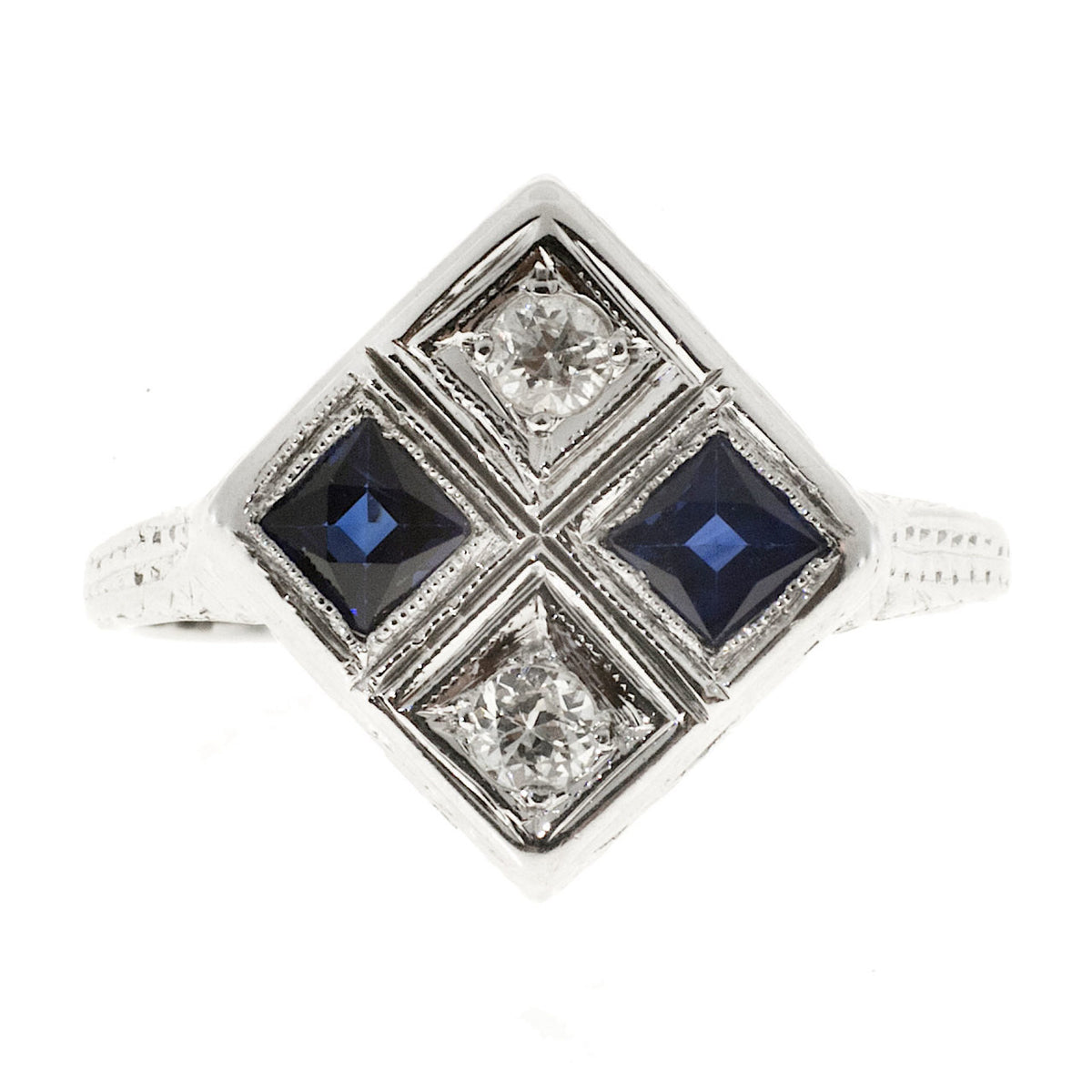 Vintage Art Deco 18k Gold .40ct Calibre Sapphire .10ct European Cut Diamond Ring – image 7