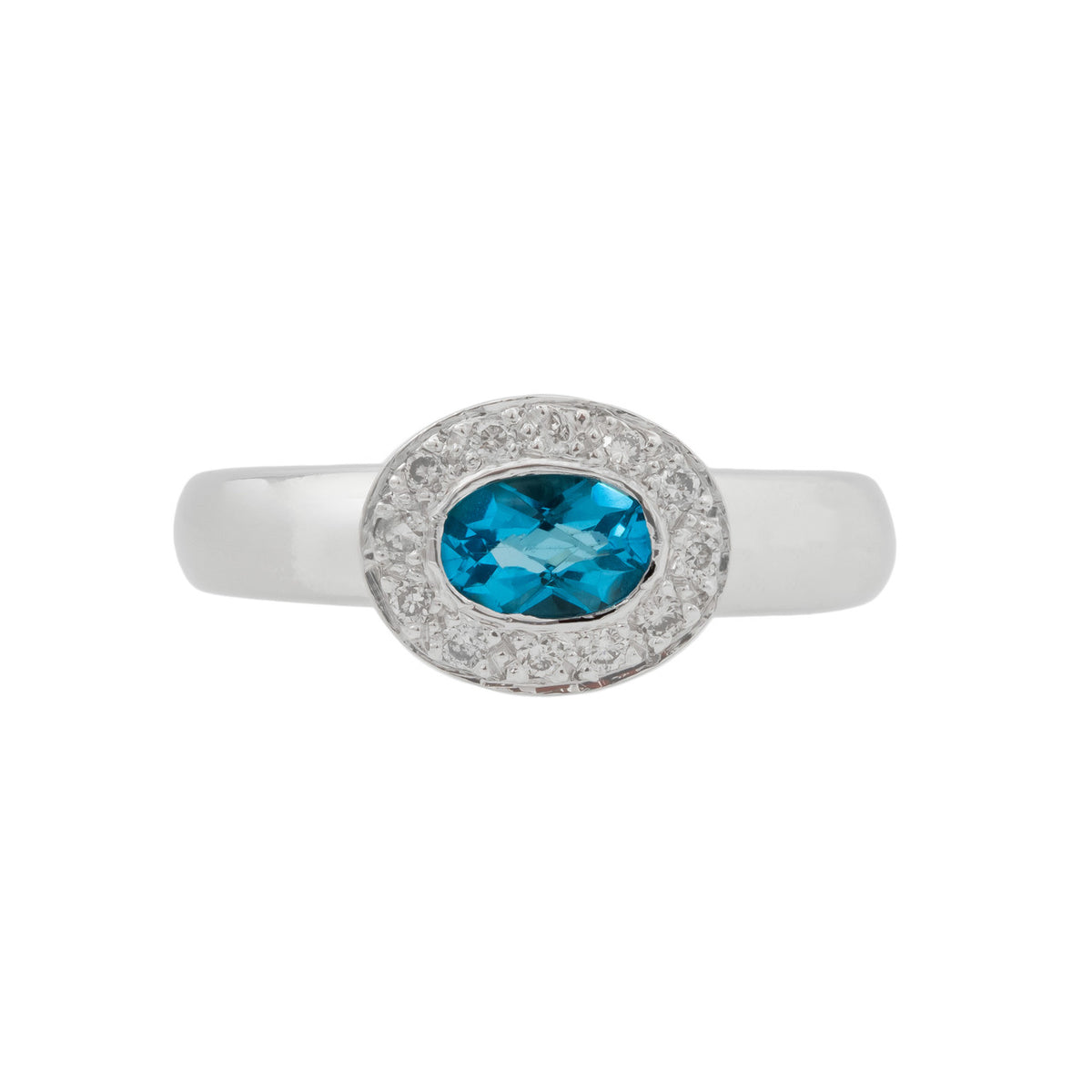 .50 Carat Oval Blue Topaz Diamond Halo Ring