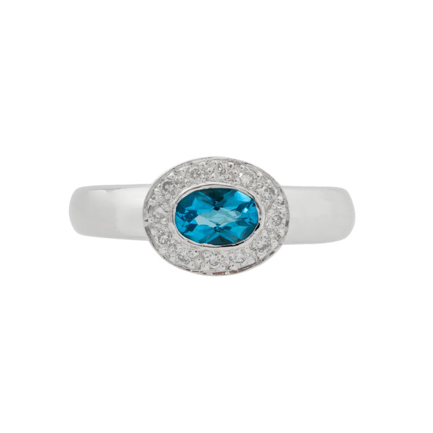 .50 Carat Oval Blue Topaz Diamond Halo Ring