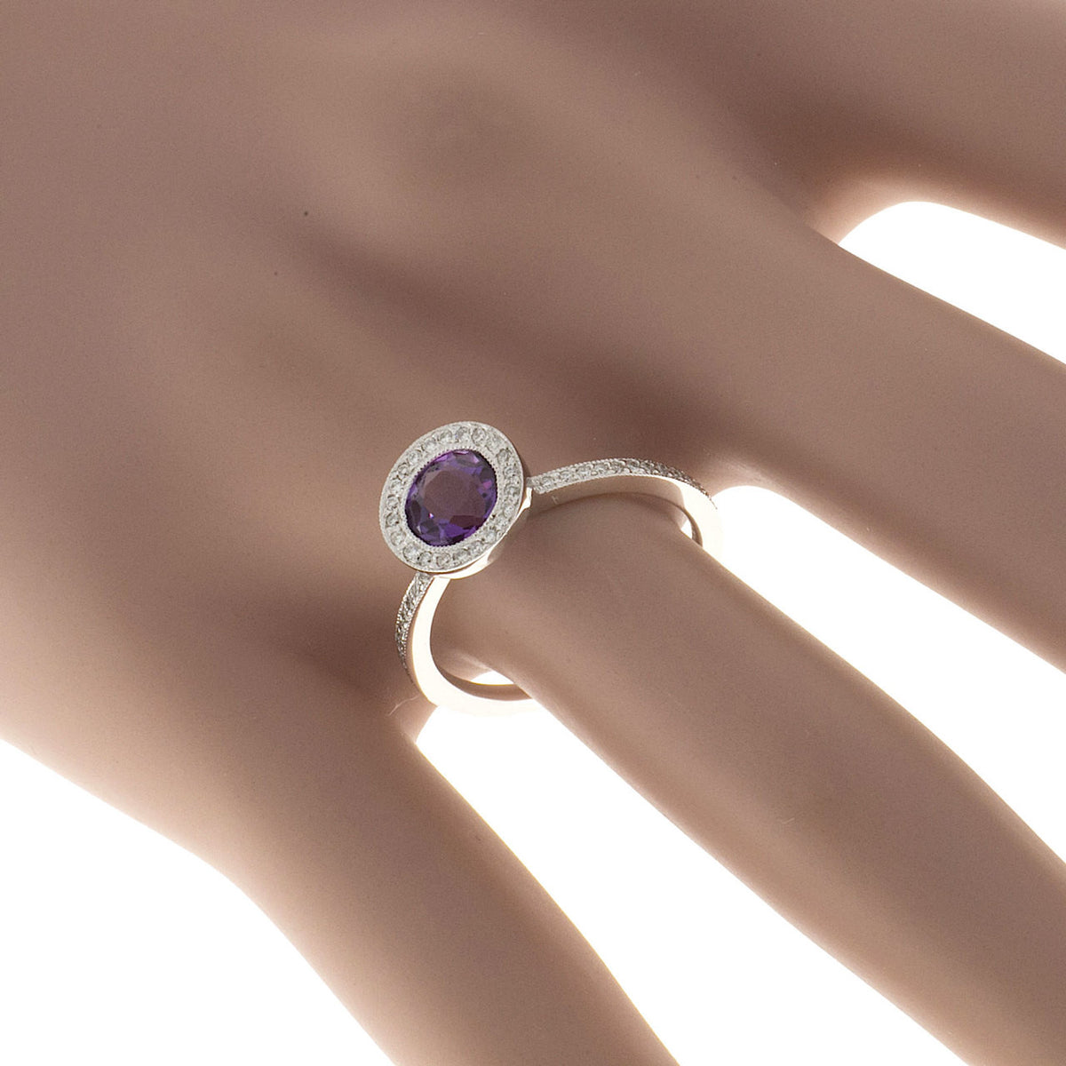 Vintage GC 14K White Gold .25CT Full Cut Micro Pave .50CT Amethyst Ring – image 3