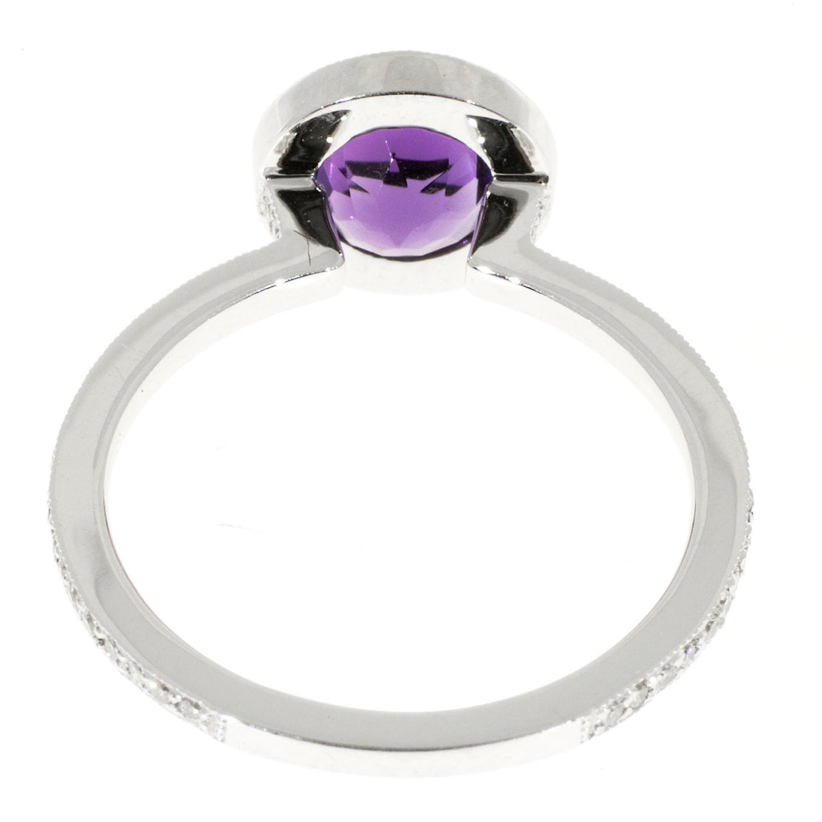 Vintage GC 14K White Gold .25CT Full Cut Micro Pave .50CT Amethyst Ring – image 4