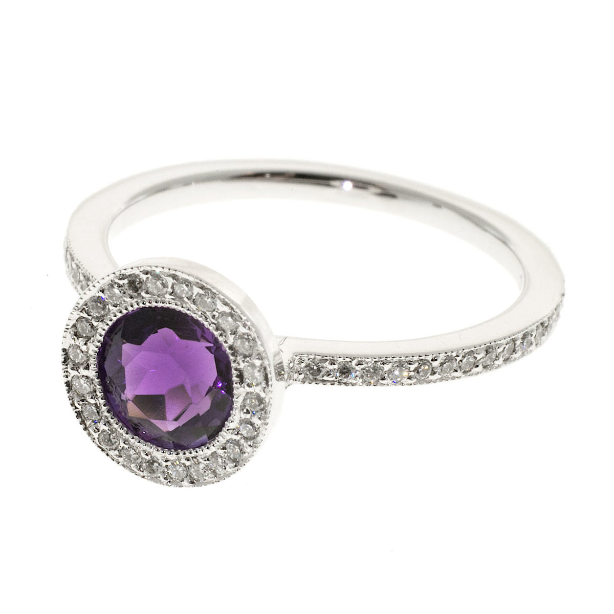 Vintage GC 14K White Gold .25CT Full Cut Micro Pave .50CT Amethyst Ring – image 5