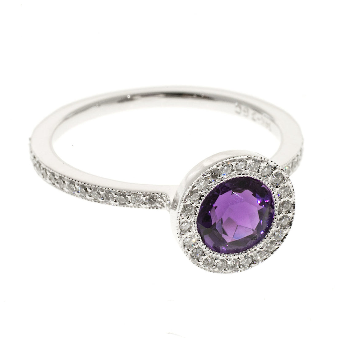 Vintage GC 14K White Gold .25CT Full Cut Micro Pave .50CT Amethyst Ring – image 6