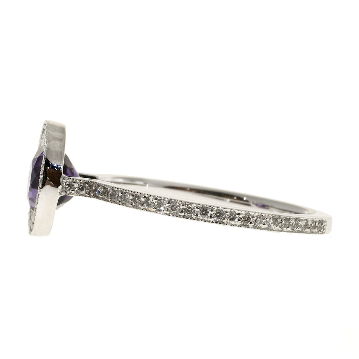 Vintage GC 14K White Gold .25CT Full Cut Micro Pave .50CT Amethyst Ring – image 7
