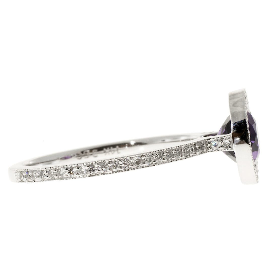 Vintage GC 14K White Gold .25CT Full Cut Micro Pave .50CT Amethyst Ring – image 8