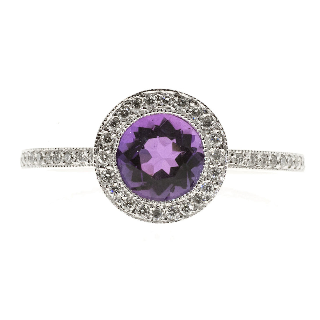 Vintage GC 14K White Gold .25CT Full Cut Micro Pave .50CT Amethyst Ring – image 9