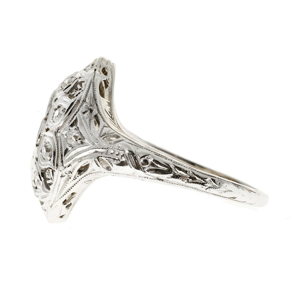 Vintage Art Deco 18K White Gold .08ct Diamond .15ct Sapphire Ring – image 2