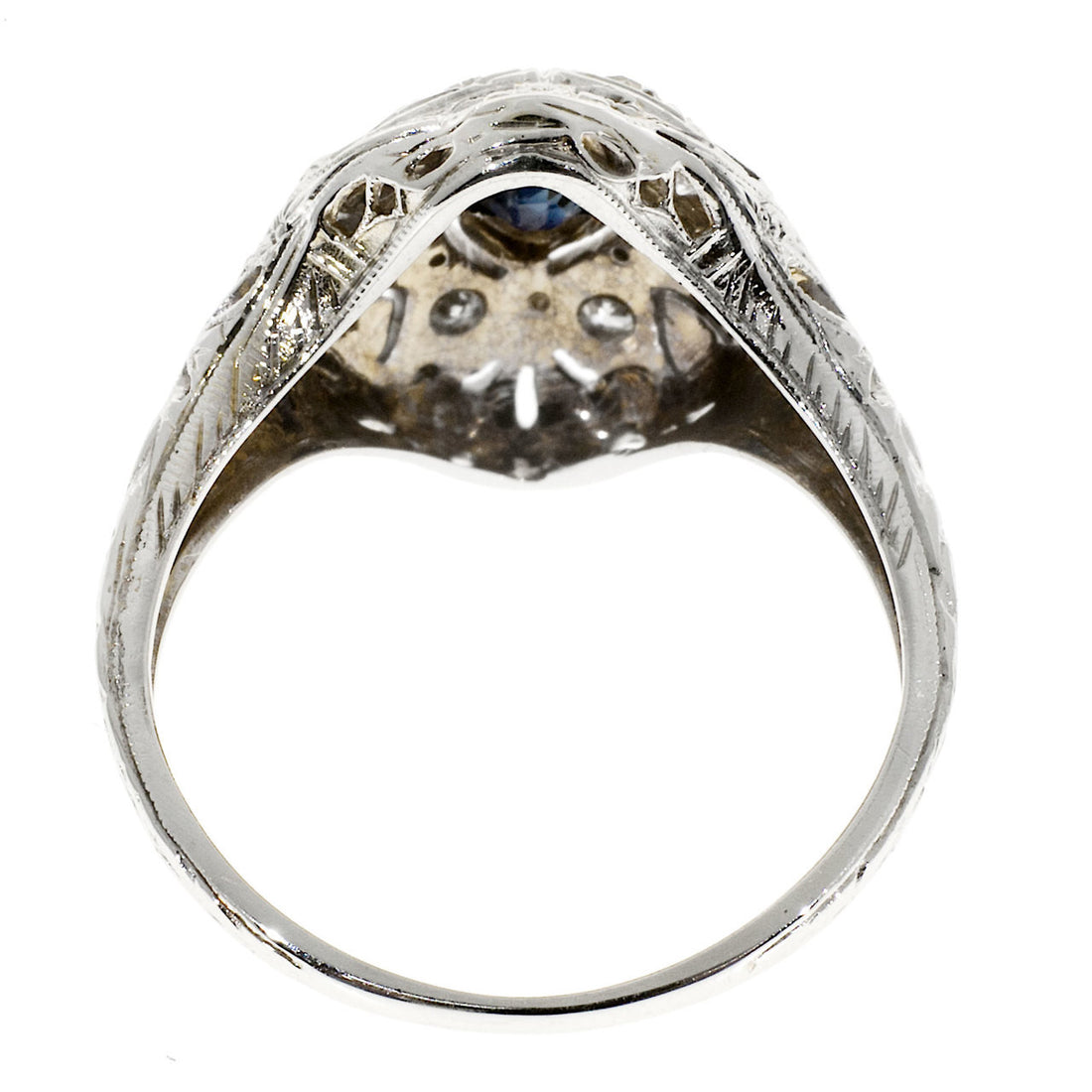 Vintage Art Deco 18K White Gold .08ct Diamond .15ct Sapphire Ring – image 6