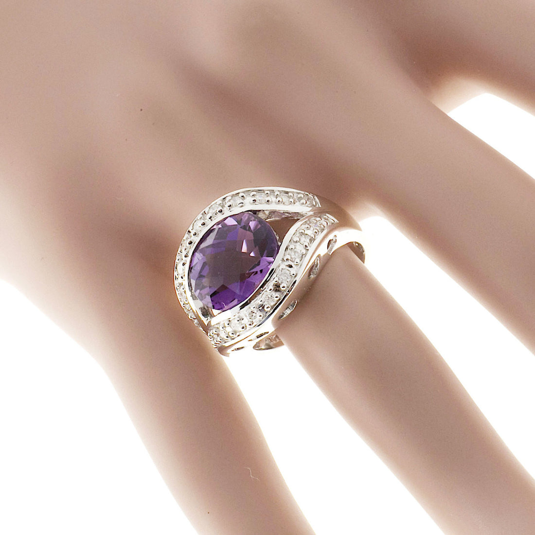 Vintage Estate 4.50ct Oval Amethyst .38ct Diamond 14k White Gold Ring – image 2