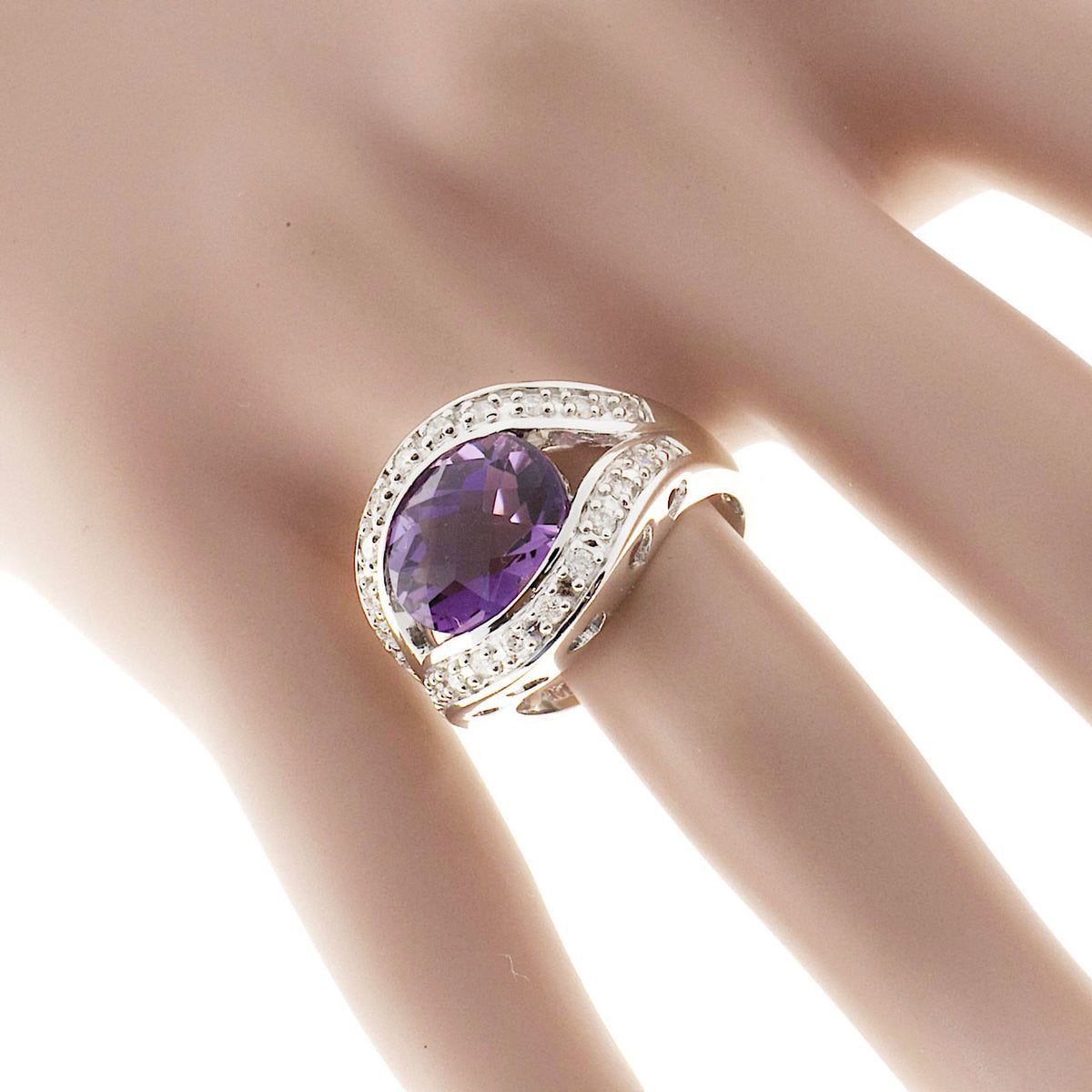 Vintage Estate 4.50ct Oval Amethyst .38ct Diamond 14k White Gold Ring – image 2