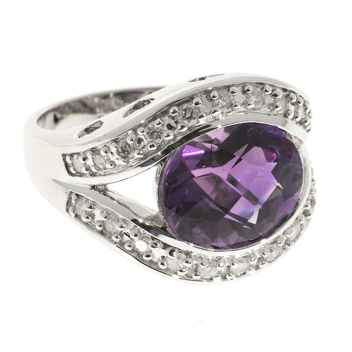 Vintage Estate 4.50ct Oval Amethyst .38ct Diamond 14k White Gold Ring – image 4